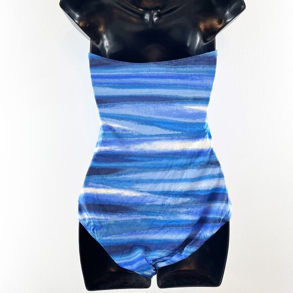 Tommy Bahama Ruched Strapless One Piece Swimsuit Blue 10 - Picture 3 of 5